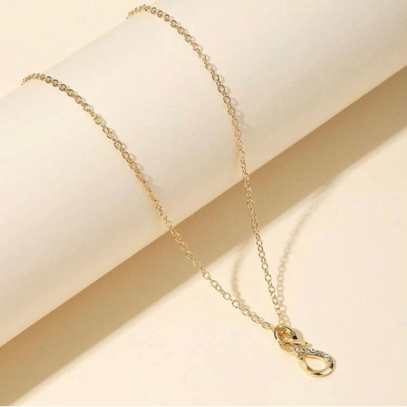 Infinity Sign Rhinestone Pendant Fashion Necklace, Gold, 18 inches - Picture 3 of 16
